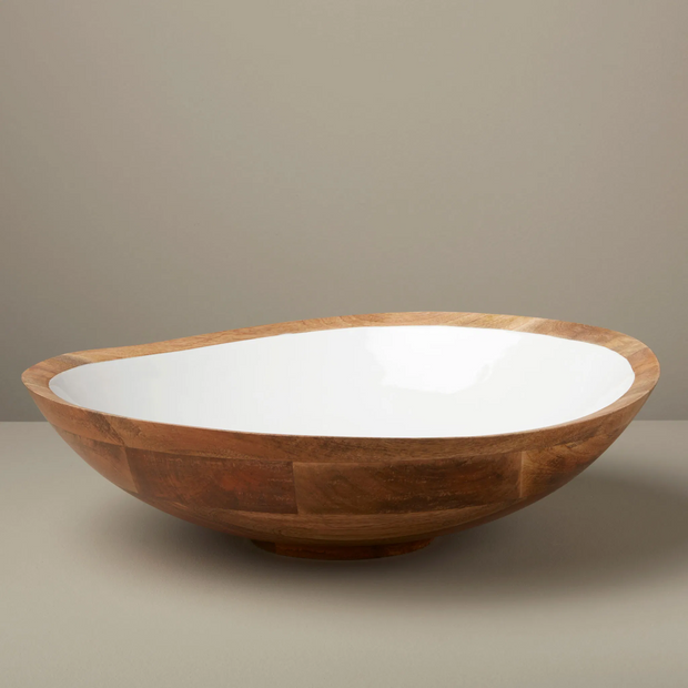 Mango Wood and Enamel Salad Bowl